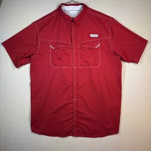 Columbia PFG Mens Button Up Vented Fishing Shirt Red Omni Shade Size XL
